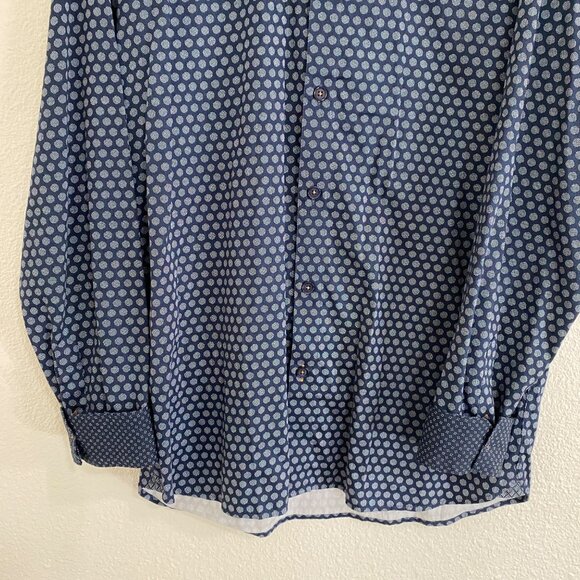 Ted Baker Mens Polka Dot Button-Up Shirt Size 4 Navy Blue Long Sleeve Cotton - Picture 5 of 15